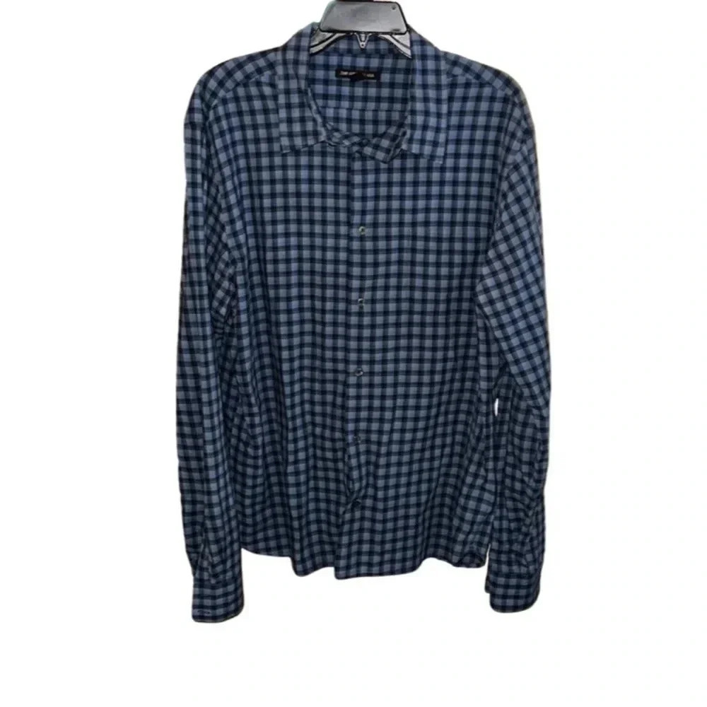 John Varvatos Blue Plaid Button Down Shirt Size XL